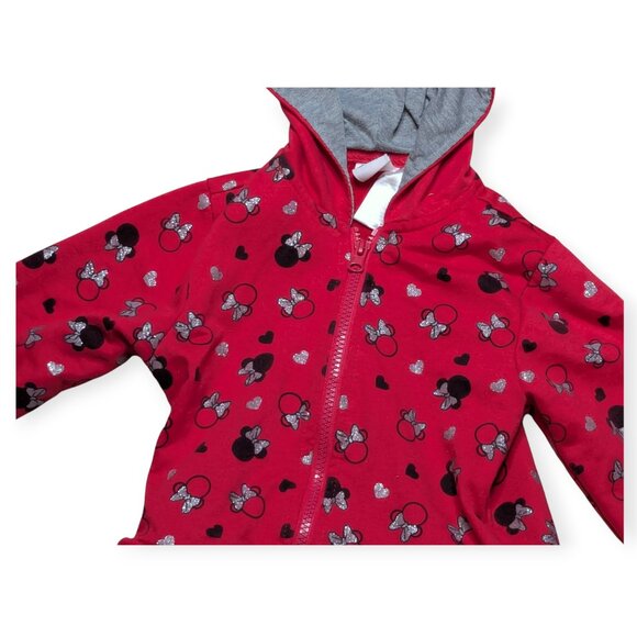 Disney Red Minnie Mouse Zip Front Jacket with Hood Ears Size 5 - Picture 3 of 9